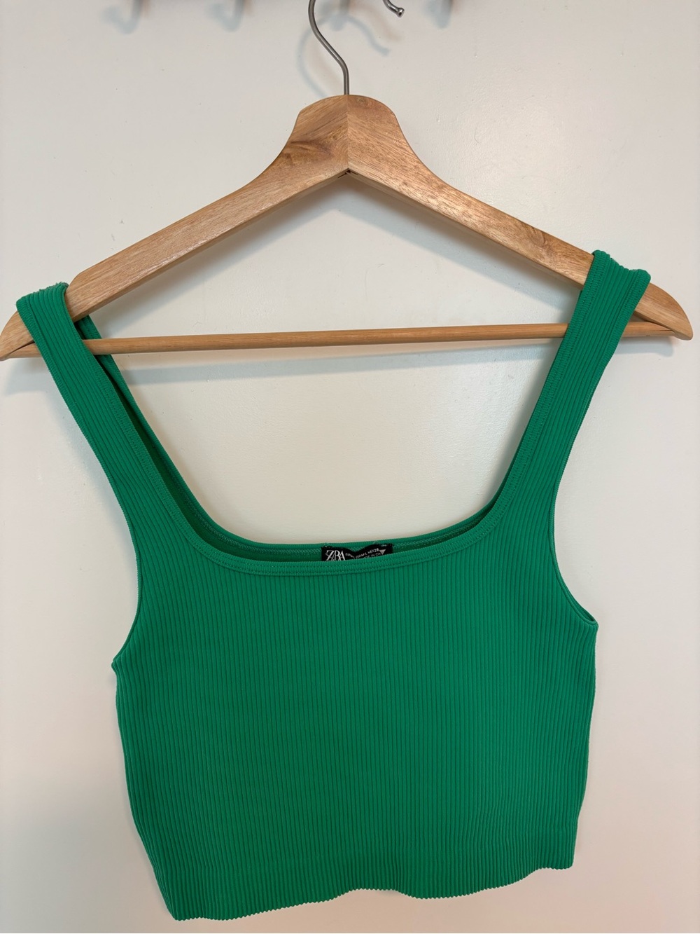 Zara Green Ribbed Tank Top — Square Neck Crop
